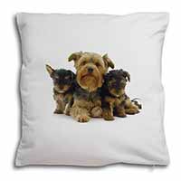Yorkshire Terrier Dogs Soft White Velvet Feel Scatter Cushion