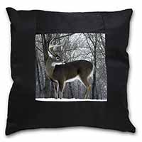 Deer Stag in Snow Black Satin Feel Scatter Cushion