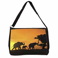 Elephants Silhouette Large Black Laptop Shoulder Bag School/College