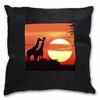 Sunset Giraffes Black Satin Feel Scatter Cushion