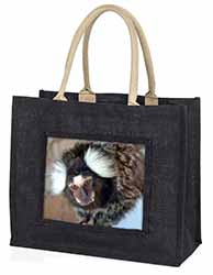 Marmoset Monkey Large Black Jute Shopping Bag