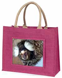 Marmoset Monkey Large Pink Jute Shopping Bag