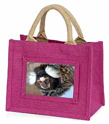 Marmoset Monkey Little Girls Small Pink Jute Shopping Bag