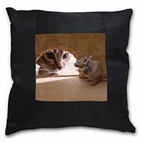Cat and Mouse Black Satin Feel Scatter Cushion