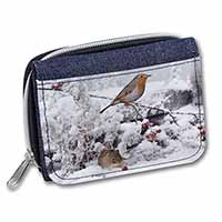 Snow Mouse and Robin Print Unisex Denim Purse Wallet