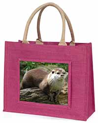 River Otter Large Pink Jute Shopping Bag