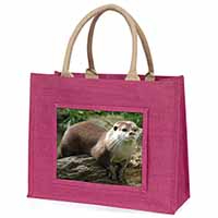 River Otter Large Pink Jute Shopping Bag