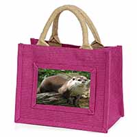 River Otter Little Girls Small Pink Jute Shopping Bag