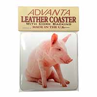 Cute Pink Pig Single Leather Photo Coaster