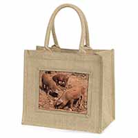 New Baby Pigs Natural/Beige Jute Large Shopping Bag
