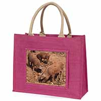 New Baby Pigs Large Pink Jute Shopping Bag