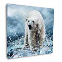 Polar Bear on Ice Water Square Canvas 12"x12" Wall Art Picture Print