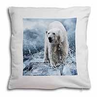 Polar Bear on Ice Water Soft White Velvet Feel Scatter Cushion