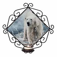 Polar Bear on Ice Water Wrought Iron Wall Art Candle Holder