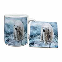 Polar Bear on Ice Water Mug and Coaster Set