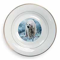 Polar Bear on Ice Water Gold Rim Plate Printed Full Colour in Gift Box