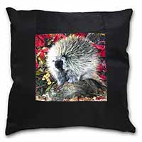 Porcupine Wildlife Print Black Satin Feel Scatter Cushion
