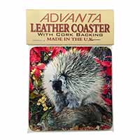 Porcupine Wildlife Print Single Leather Photo Coaster