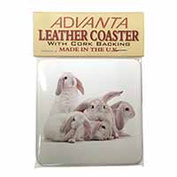Cute White Rabbits Single Leather Photo Coaster