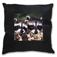 Cute Baby Racoons Black Satin Feel Scatter Cushion