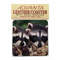 Cute Baby Racoons Single Leather Photo Coaster