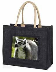 Ringtail Lemur Large Black Jute Shopping Bag