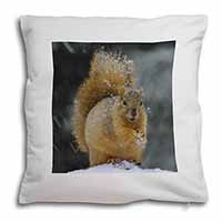 Red Squirrel in Snow Soft White Velvet Feel Scatter Cushion