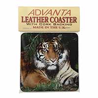Bengal Tiger in Sunshade Single Leather Photo Coaster