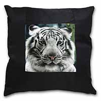 Siberian White Tiger Black Satin Feel Scatter Cushion