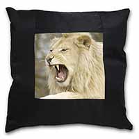 Roaring White Lion Black Satin Feel Scatter Cushion