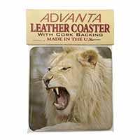 Roaring White Lion Single Leather Photo Coaster