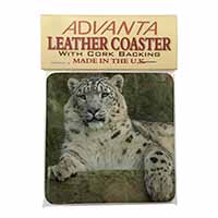 Beautiful Snow Leopard Single Leather Photo Coaster