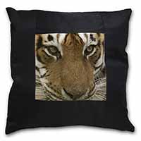 Face of a Bengal Tiger Black Satin Feel Scatter Cushion