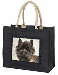 Brindle Cairn Terrier Dog Large Black Jute Shopping Bag
