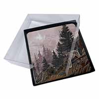 4x Mountain Wolf Picture Table Coasters Set in Gift Box