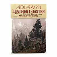 Mountain Wolf Single Leather Photo Coaster