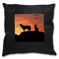 Sunset Wolves Black Satin Feel Scatter Cushion