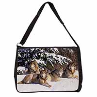 Wolves in Snow Large Black Laptop Shoulder Bag School/College
