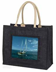 Sailing Boat Large Black Jute Shopping Bag