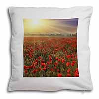 Poppies, Poppy Field at Sunset Soft White Velvet Feel Scatter Cushion