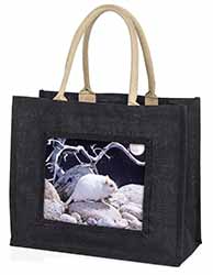 White Gerbil Large Black Jute Shopping Bag
