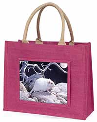 White Gerbil Large Pink Jute Shopping Bag
