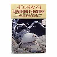 White Gerbil Single Leather Photo Coaster