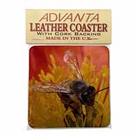 Honey Bee on Flower Single Leather Photo Coaster