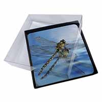4x Dragonflies,Dragonfly Over Water,Print Picture Table Coasters Set in Gift Box