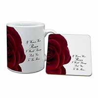 Rose-Wife, Girlfriend Love Sentiment Mug and Coaster Set