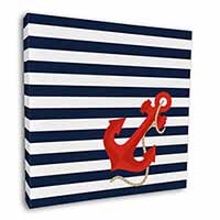 Nautical Stripes Red Anchor Square Canvas 12"x12" Wall Art Picture Print