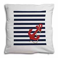 Nautical Stripes Red Anchor Soft White Velvet Feel Scatter Cushion