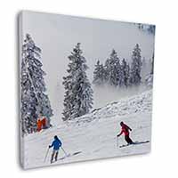 Snow Ski Skiers on Mountain Square Canvas 12"x12" Wall Art Picture Print