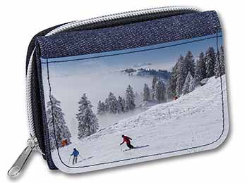 Snow Ski Skiers on Mountain Unisex Denim Purse Wallet